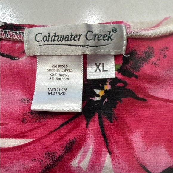 Coldwater Creek Floral Short Sleeve Tee - Pink and Green - Picture 2 of 3